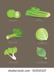 Green vegetables vector design. Healthy natural fresh plant vector cartoon illustration
