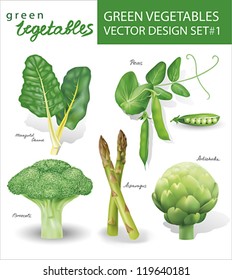 Green vegetables vector design set 1.