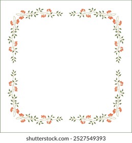 Green vegetal floral frame with berries, autumn frame, decorative corners for greeting cards, banners, business cards, invitations, menus. Isolated vector illustration.	
