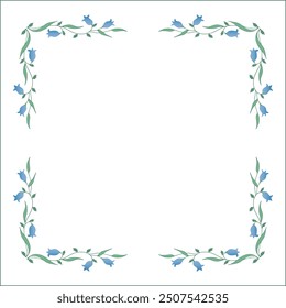 Marco floral vegetal verde con hojas y campanillas, esquinas decorativas para tarjetas de felicitación, Anuncios, tarjetas de visita, invitaciones, menús. Ilustración vectorial aislada.	
