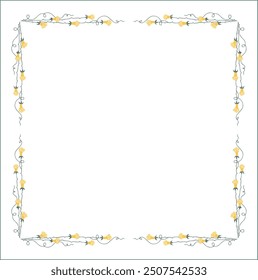 Green vegetal frame with yellow rose flowers, decorative corners for greeting cards, banners, business cards, invitations, menus. Isolated vector illustration.	
