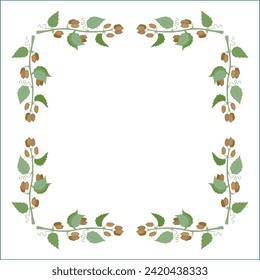 Green vegetal ornamental frame with kiwi fruits and leaves, decorative border, corners for greeting cards, banners, business cards, invitations, menus. Isolated vector illustration.	