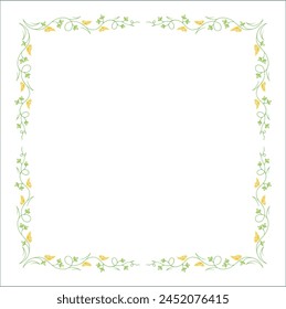 Green vegetal ornamental frame with leaves and yellow butterflies, decorative border, corners for greeting cards, banners, business cards, invitations, menus. Isolated vector illustration.	
