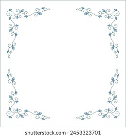 Green vegetal ornamental frame with leaves, decorative border, corners for greeting cards, banners, business cards, invitations, menus. Isolated vector illustration.	
