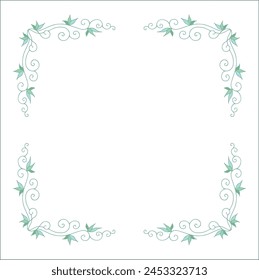 Green vegetal ornamental frame with leaves, decorative border, corners for greeting cards, banners, business cards, invitations, menus. Isolated vector illustration.	
