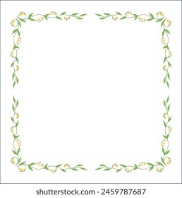 Green vegetal ornamental frame with leaves, decorative border, corners for greeting cards, banners, business cards, invitations, menus. Isolated vector illustration.	

