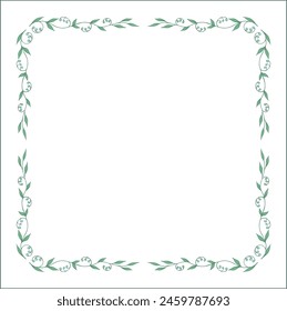 Green vegetal ornamental frame with leaves, decorative border, corners for greeting cards, banners, business cards, invitations, menus. Isolated vector illustration.	
