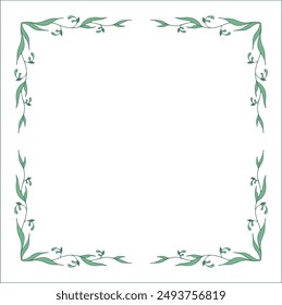 Green vegetal ornamental frame with leaves, decorative border, corners for greeting cards, banners, business cards, invitations, menus. Isolated vector illustration.