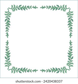Green vegetal ornamental frame with senecio leaves, decorative border, corners for greeting cards, banners, business cards, invitations, menus. Isolated vector illustration.	