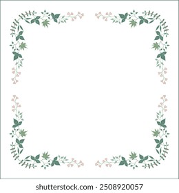 Green vegetal ornamental frame with tropical leaves, decorative border, corners for greeting cards, banners, business cards, invitations, menus. Isolated vector illustration.	
