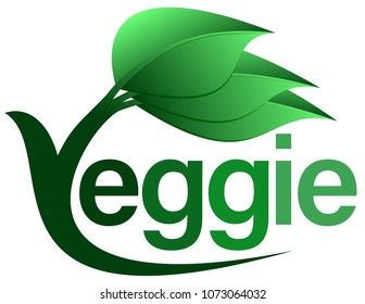 Green Veggie Food Text Logo With Three Leaves