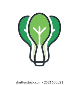 Green veggie icon. Simple line art illustration of a green leafy vegetable, representing fresh, healthy, and organic produce.