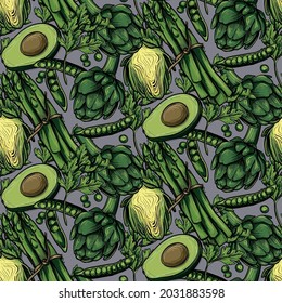 Green Vegitables Pattern with Artichokes and Asparagus