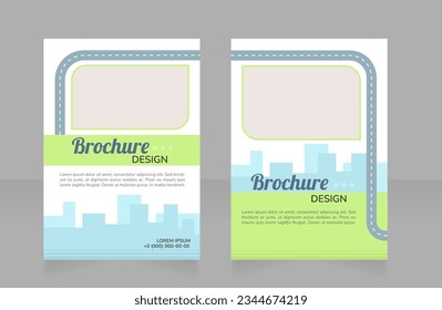 Green vehicles rent blank brochure design. Template set with copy space for text. Premade corporate reports collection. Editable 2 paper pages. Lobster Regular, Nunito SemiBold, Light fonts used
