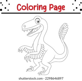 green velociraptor white coloring page. Black and white vector illustration for coloring book