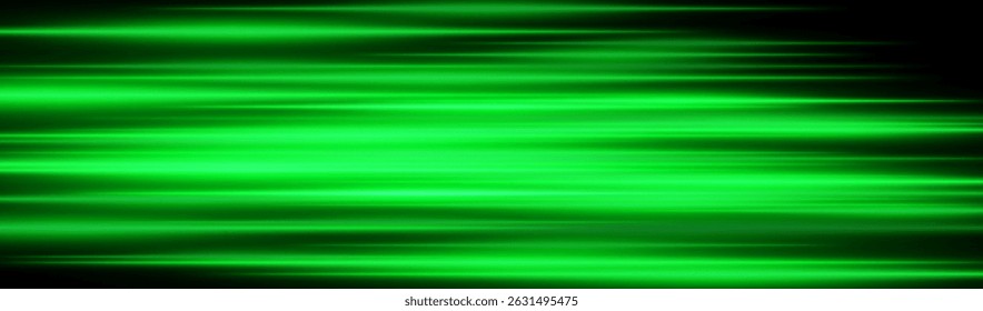 Green velocity blur. Horizontal streaks with neon glow and intense speed effect on dark background. Perfect for sci-fi, tech, motion, energy visuals, fast concept.