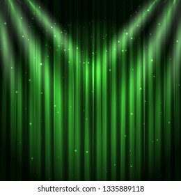 Green Velvet Curtain Background, Vector Illustration