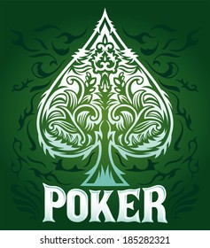 Green velvet Vintage Poker badge - vector poster, card, invitation, template