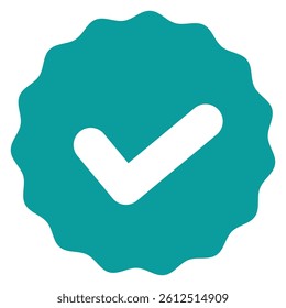 green verified icon. check mark symbol on green flower circle. social media account verified mark.