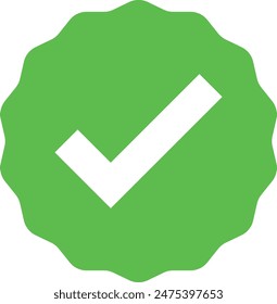 Green verified tick icon . Green check mark badge approve icon . Vector illustration