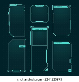 Green vertical HUD frames, futuristic green interface. Vector game futuristic digital display, hud tech future frame illustration