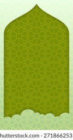 Grüner vertikaler islamischer Hintergrund, einfache minimalistische Kulisse für Ramadan Eid Mubarak und einen weiteren muslimischen Feiertag, Vektorgrafik