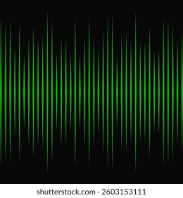 Green vertical sound wave lines background. A row of waveform spikes. Isolated on a black background.