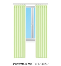 Green vertical window blind icon. Cartoon of green vertical window blind vector icon for web design isolated on white background