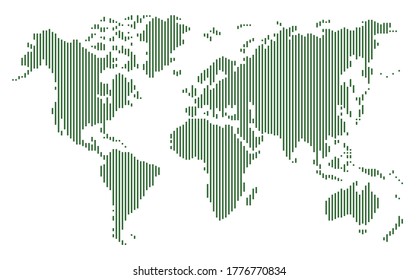 green vertical,stripes line world map on blank background, full frame pattern,vector and illustration