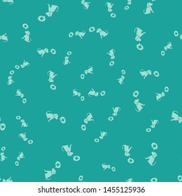 Green Veterinary clinic symbol icon isolated seamless pattern on green background. Cross with dog veterinary care. Pet First Aid sign.  Vector Illustration