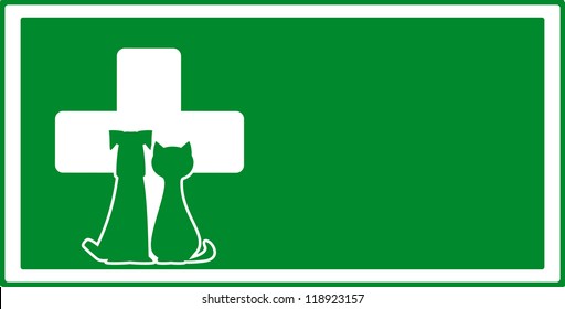 green veterinary visiting background with dog and cat