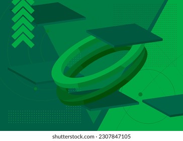 Green vibrant geometrical shapes background. Abstract old simple geometric vector banner, poster. Retro graphic busy psychodelic volumetric art illustration.