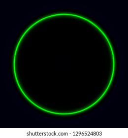Green vibrant neon glowing circle. Colorful round frame. Abstract bright ring. Shine vector stroke illustration for your design, banner, ad.