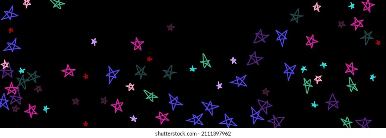 Green Vibrant Stars Night Childish Bright Colorful Handdrawn Stars. Black Naive Vivid Chaotic Kids Lavender Violet Background. Red Dark Purple Mint Pastel Multicolor Pink Bordo Sky Background.