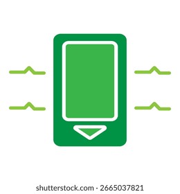 Ícone verde vibrando smartphone simbolizando uma chamada, alerta ou notificação de entrada em comunicação móvel.
