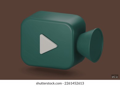 Green-Video-Kamera-Symbol einzeln auf dem Hintergrund. 3d Realistisches Filmsymbol, Spielknopf für die Schnittstelle von Anwendungen und Webseiten. Video, Streaming, Multimedia-Konzept. 3D-Vektorgrafik.