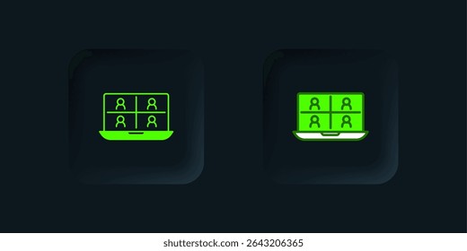 Green Video chat conference icon isolated on black background. Online meeting work form home. Remote project management. Black square button. Vector