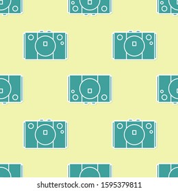 Green Video game console icon isolated seamless pattern on yellow background.  Vector Illustration