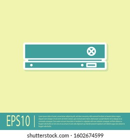 Green Video game console icon isolated on yellow background.  Vector Illustration