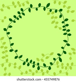 Green vine leaves circle frame, vector background