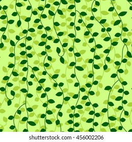 Green vine leaves seamless pattern, vector background