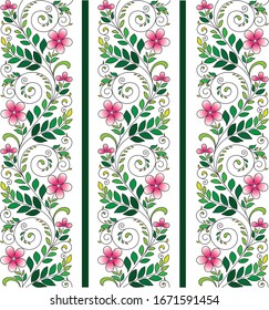 Viña verde con vectores de flores rosadas. Patrón floral abstracto sin inmutarse. Ilustración vectorial.