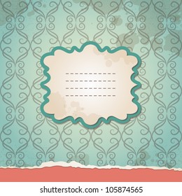 green vintage background with old wallpapers and frame