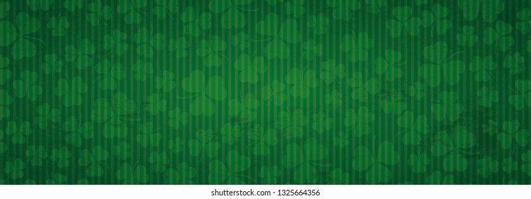 Green vintage banner with shamrocks for St Patricks Day. Eps 10 vector file.