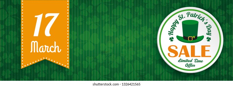 Green vintage banner for St Patricks Day Sale. Eps 10 vector file.