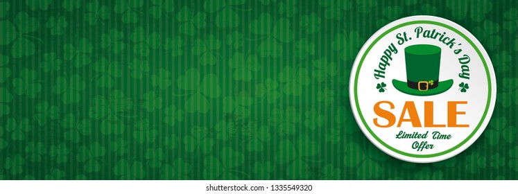 Green vintage banner for St Patricks Day Sale. Eps 10 vector file.