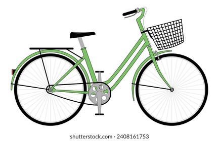 Bicicleta verde vintage aislada de fondo blanco. Bicicleta de utilidades. Ilustración plana vectorial.