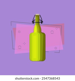 Green vintage bottle illustration. Beer, drinking, alcohol. Drinking concept. Vector illustration can be used for topics like beverage, bar, super market