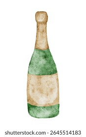 Green vintage champagne bottle vector illustration.