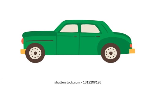 Green vintage Cuban car vector flat illustration. Retro automobile side view isolated on white background. Hand drawn colorful vehicle transport. Symbol of movement, travel and traffic